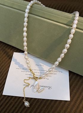 天然淡水珍珠项链女百搭小众设计感蝴蝶项链不掉色冷淡风锁骨链