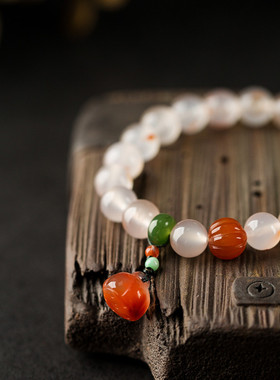 天然冰飘红南红荔枝冻手串搭配碧玉面包圈南瓜珠南红莲蓬手链女夏