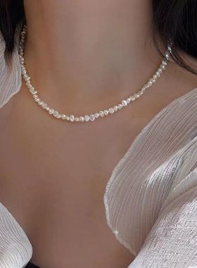 4-5mm天然巴洛克珍珠项链女时尚气质轻奢简约锁骨链淡水小米珠