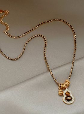 18K真金电镀锆石虎眼石葫芦项链新中式复古锁骨链轻奢高级感项饰