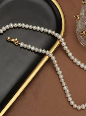 现货天然淡水珍珠项链ins设计感锁骨链新款小众轻奢蝴蝶结扣
