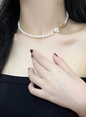 100%天然淡水珍珠精致山茶花项链女气质高级感颈链时尚精致锁骨链