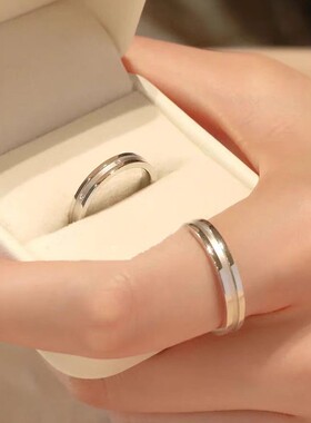 S999纯足银三生三世素圈男女情侣对戒指闭口小红书婚戒高级感新款