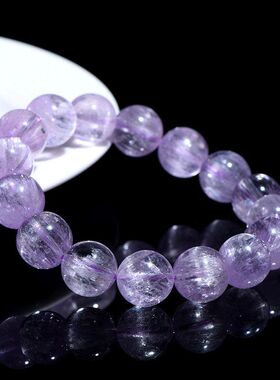 天然拉丝猫眼紫锂辉冰透圆珠手链