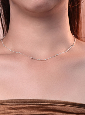 欧美跨境爆款S999足银扁o字夹珠链饰品链条DIY 女款毛衣项链锁骨