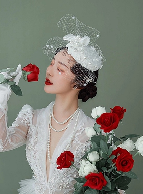 婚礼小礼帽礼帽女珍珠婚纱名媛