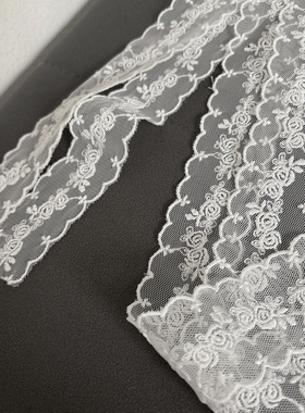 韩系ins风刺绣花朵蕾丝丝巾飘带细长条系脖围巾春夏颈部配饰领巾