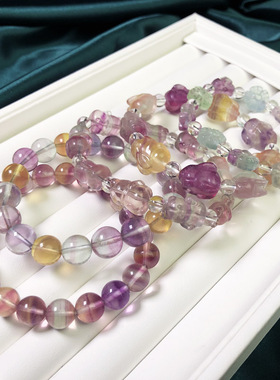 天然彩虹萤石手串回纹方糖女