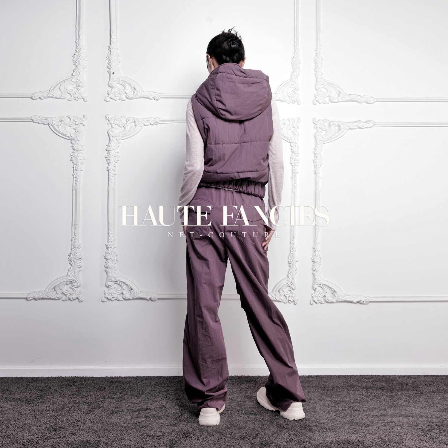 无袖短夹克HAUTE FANCIES后构想｜紫色连帽无袖背心式羽绒棉夹克,淘宝优惠券,粉丝福利购,淘宝优惠卷