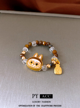 虎眼石福袋吊坠弹力戒指个性时尚潮流设计感食指戒小众百搭手