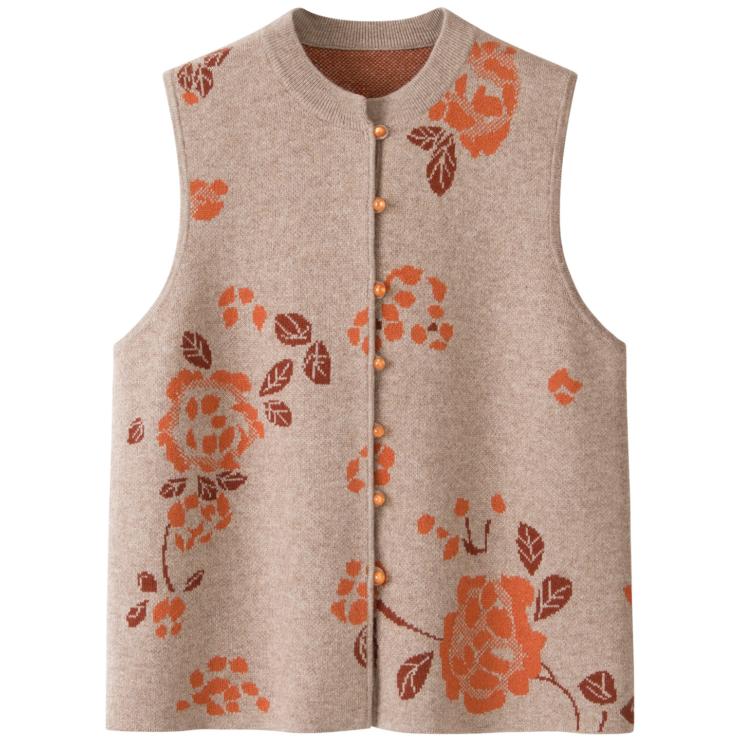 100纯山羊绒开衫背心女 中老年圆领马甲加厚提花针织外套坎肩毛衣,淘宝优惠券,粉丝福利购,淘宝优惠卷