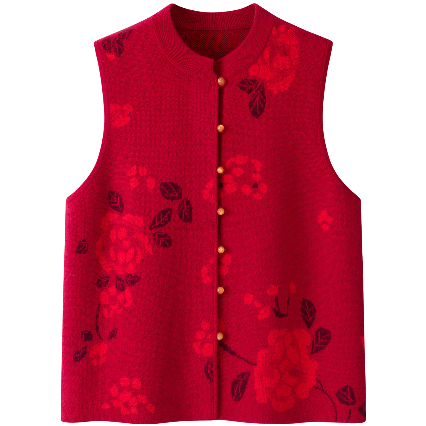 100纯山羊绒开衫背心女 中老年圆领马甲加厚提花针织外套坎肩毛衣,淘宝优惠券,粉丝福利购,淘宝优惠卷