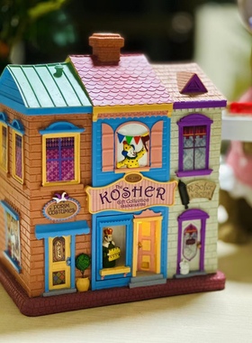 外贸乡村复古手工彩绘糖果房子屋子街景建筑场景摆件装饰礼物带灯