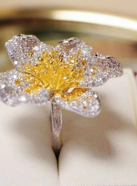 海棠花开口戒指中式国风