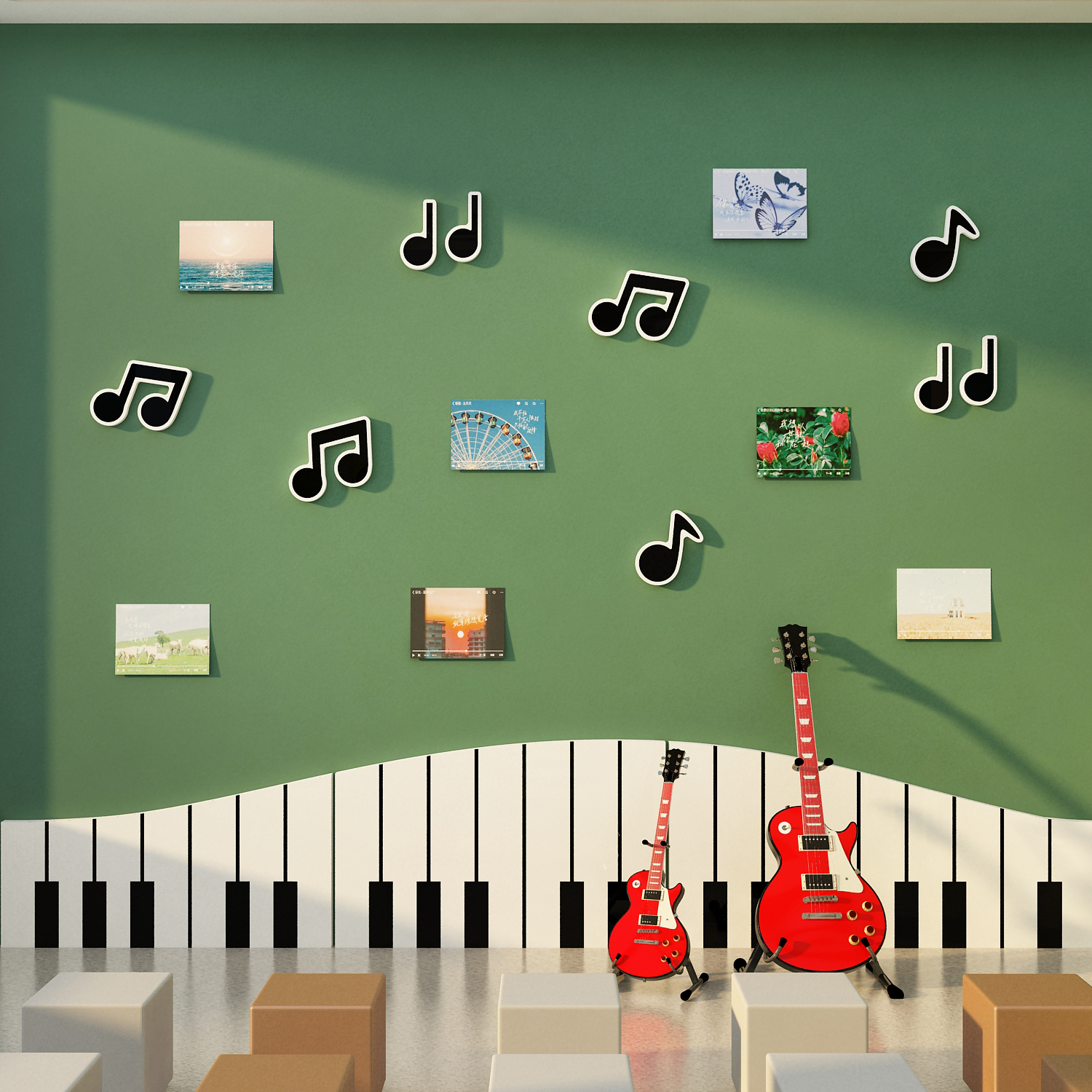 音乐教室墙面装饰钢琴行键盘音符墙贴画培训机构文化布置装修设计 - 图0