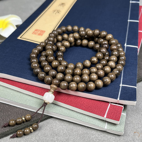 金丝楠木手串阴沉香木質手串桢楠佛珠108颗念珠男女款链文玩老料 - 图0