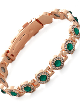 欧美跨境爆款时尚轻奢圆形满钻合金单排表扣防静电磁石手链男女现