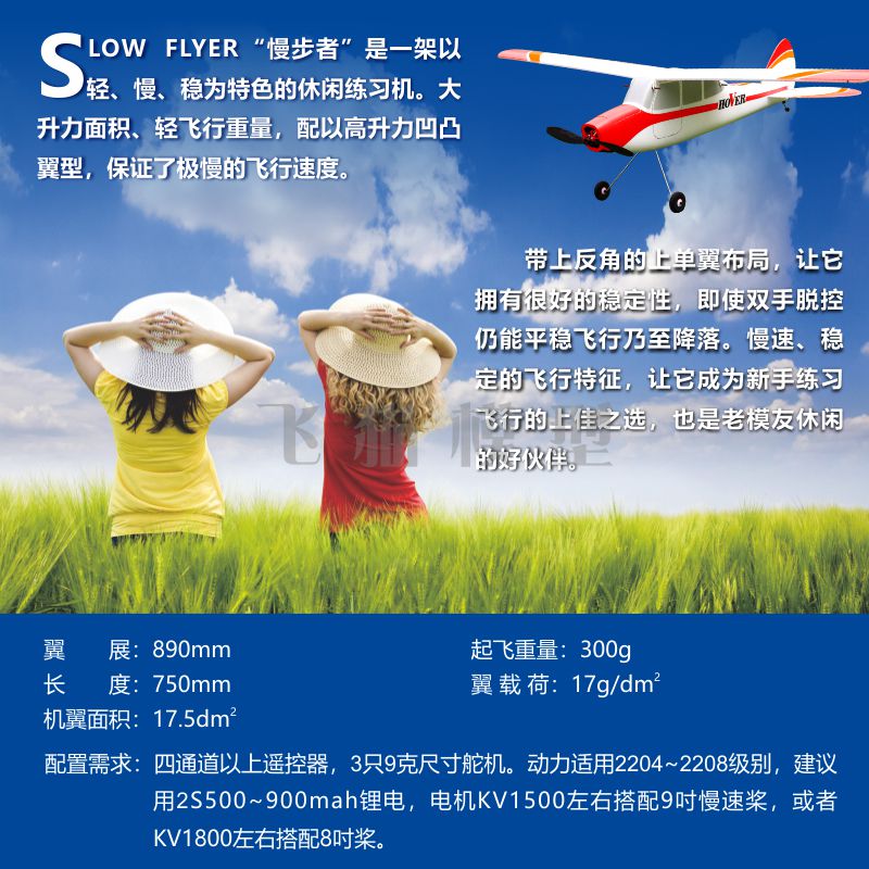 遥控固定翼Slowflyer慢速机休闲练习机空机飘飘机慢步者 - 图0