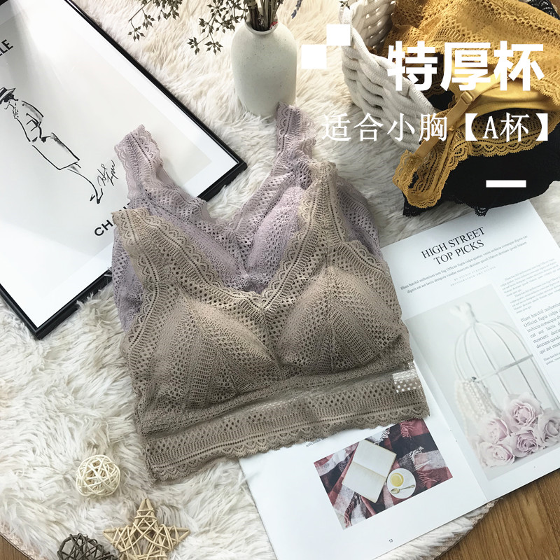 小胸美背文胸蕾丝吊带网红爆款性感聚拢加厚胸罩内衣女无钢圈裹胸-图0