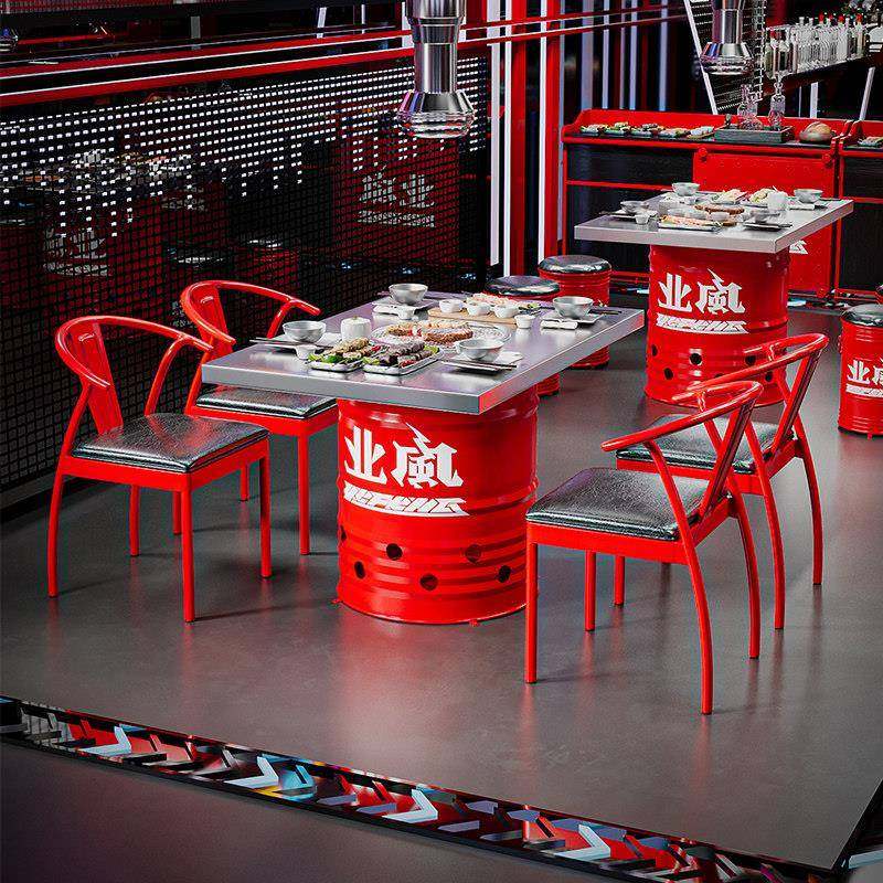 定做铁艺餐桌油桶桌椅组合不锈钢炭火烤肉桌韩式网红火锅烧烤店商,淘宝优惠券,粉丝福利购,淘宝优惠卷