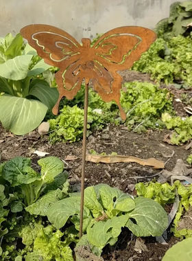 蝴蝶雕塑金属地插阳台花盆插件乡村花园装饰地桩怀旧复古风园艺桩