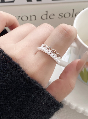 法式复古轻奢珍珠时尚戒指蕾丝星梦甜美气质超仙小众设计开口指环
