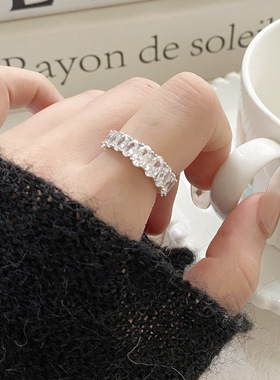 精致排钻锆石戒指简约个性百搭通勤潮流开口食指戒女