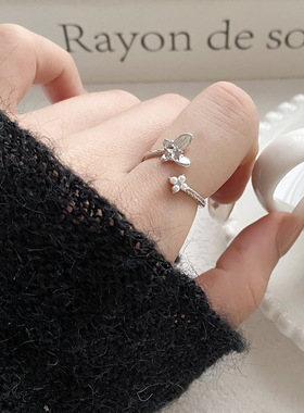 韩国轻奢小众双头蝴蝶戒指女气质感指环简约开口潮流手饰