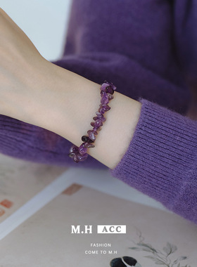 天然水晶不规则碎石款手链女款小清新甜美百搭天然石手串饰品