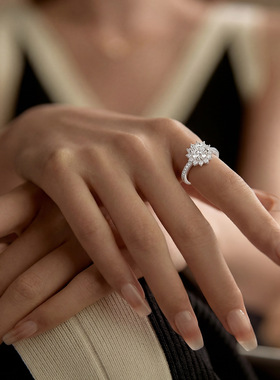 冷淡风双层冰棱花锆石可调节开口指环戒指女小众轻奢食指戒