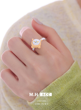 卡通可爱小熊戒指女款甜美ins小众设计感指环精致时尚食指戒