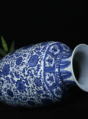景德镇大号落地青花缠枝莲花瓶中式客厅酒店玄关大气高端落地摆件