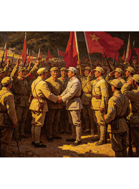 红色革命油画 三大主力会师 红色革命展览馆装饰画 陕北革命油画