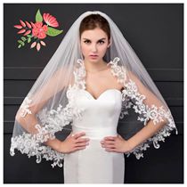 New European and American brides double lace lace lace head yarn short version wedding dresses accessories white beige mesh yarn hair accessories