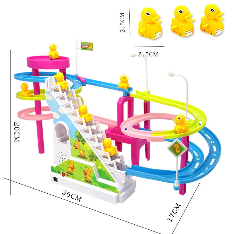 儿童小鸭子电动爬楼梯轨道玩具宝宝益智网红小黄鸭自动上楼梯滑梯-图0