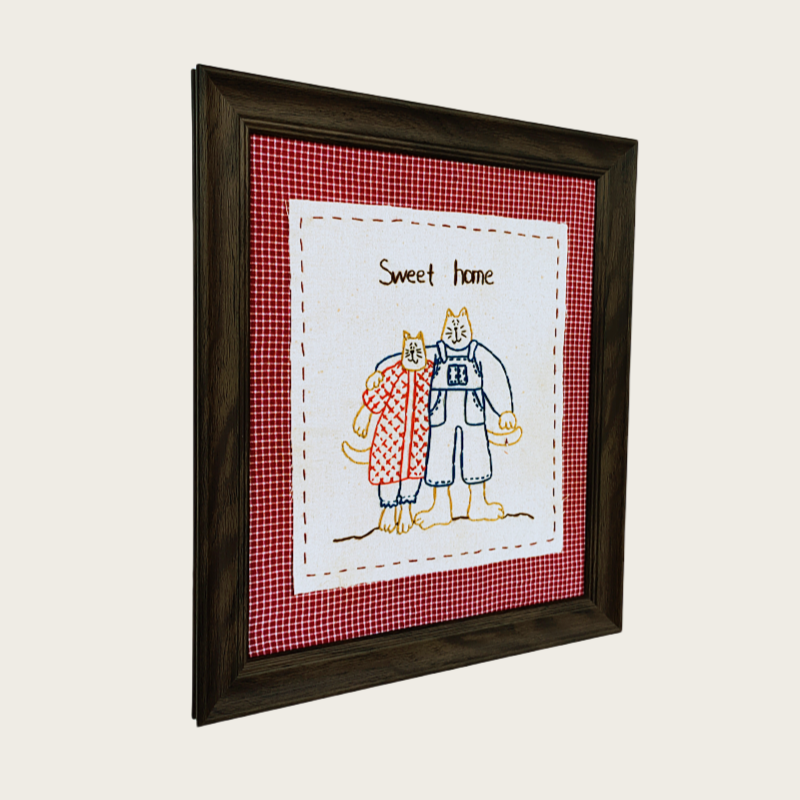 中古风治愈手工剌绣贴布画布艺装饰画壁画实木框壁饰客厅创意家居,淘宝优惠券,粉丝福利购,淘宝优惠卷