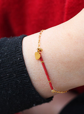 法国红色转运珠鼠年结婚爱心手链