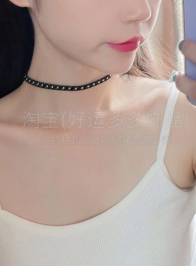 多种颜色可选！铆钉锁骨链麂皮绒choker颈带短款项链脖子饰品装饰