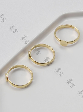 14k包金保色白K圆片戒指圈粘贴戒圈开口指环diy手工材料饰品配件