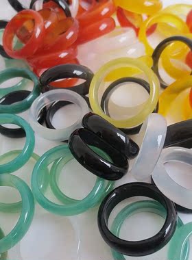 正品天然玛瑙指环红绿黄黑粉白色