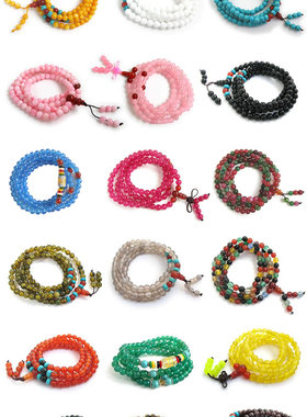 玛瑙玉髓黄绿色水晶石榴石佛珠串