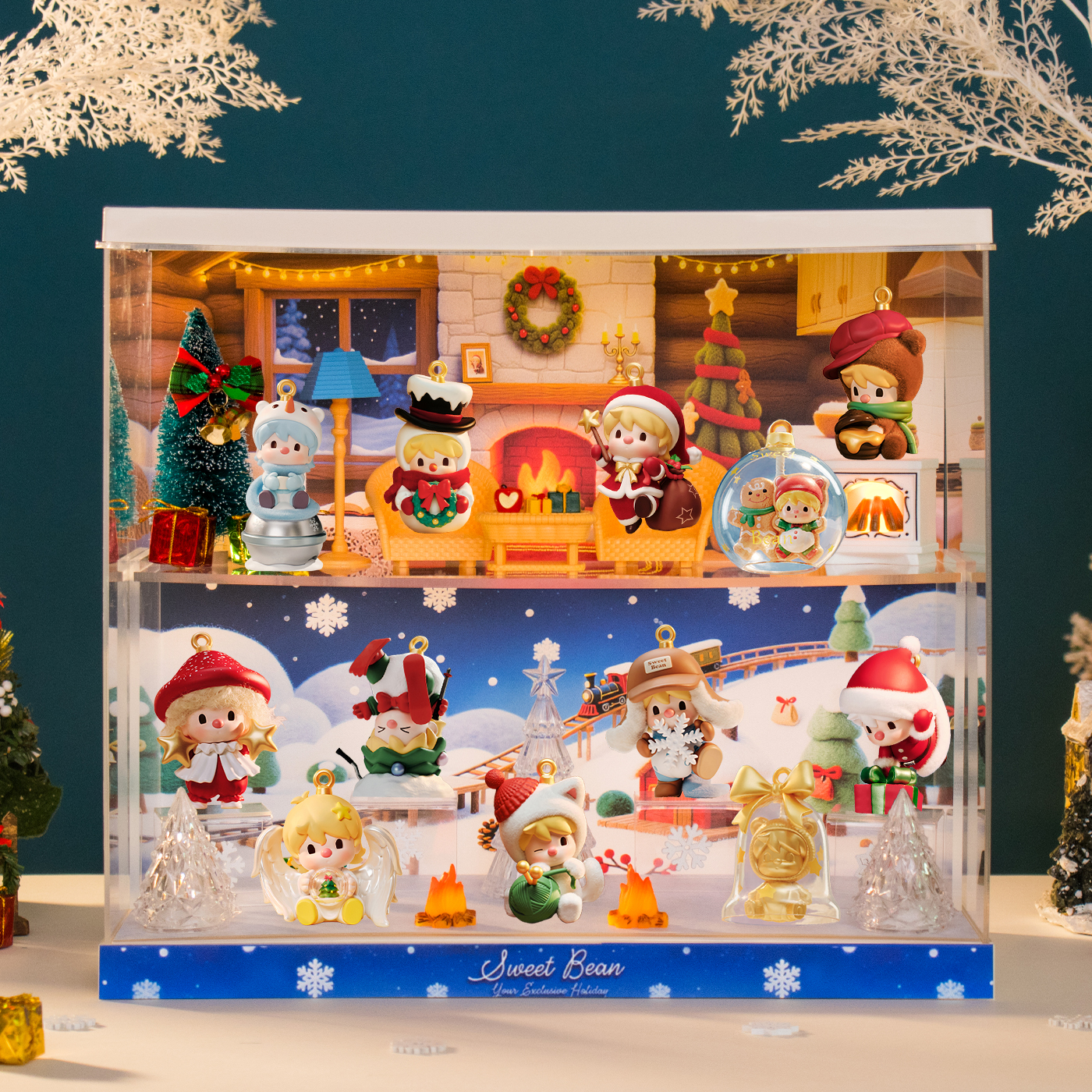 适用泡泡玛特小甜豆属于你的节日系列手办盲盒场景圣诞展示盒摆件 - 图0