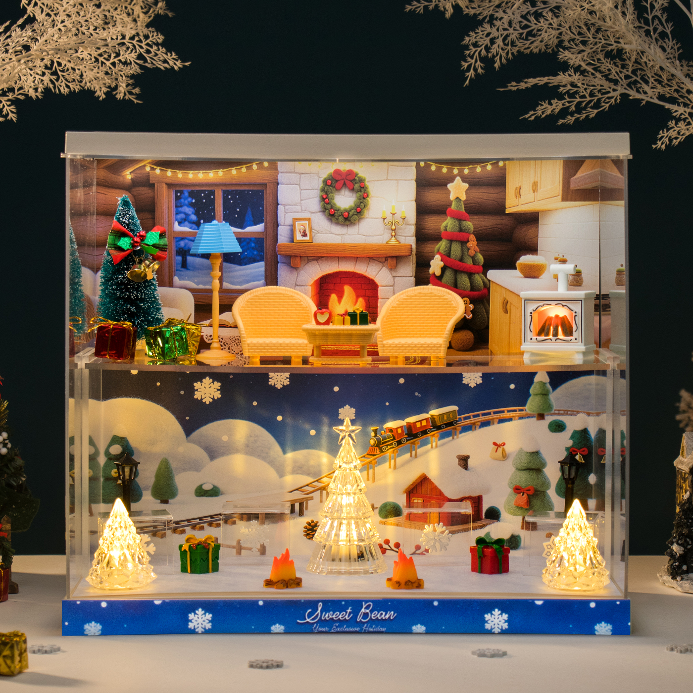 适用泡泡玛特小甜豆属于你的节日系列手办盲盒场景圣诞展示盒摆件 - 图2
