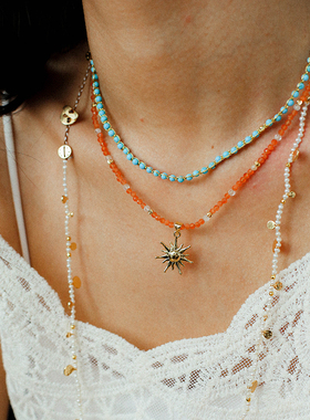 原创夏季多巴胺彩天然石串珠项链