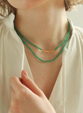 清新天然绿玛瑙“碎金子”项链
