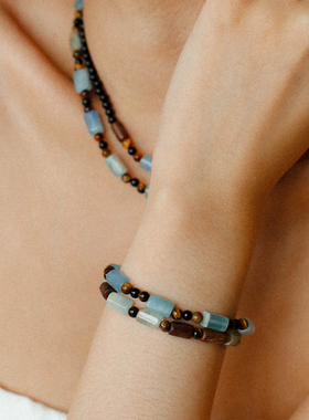 新中式原木天然石项链手链耳环女