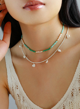 彩色mini天然石天然珍珠串珠项链