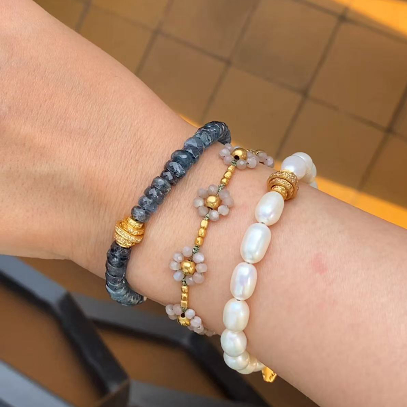 TU家法式复古浪漫太阳石花朵金珠项链手链小众设计天然珍珠手串女 - 图3