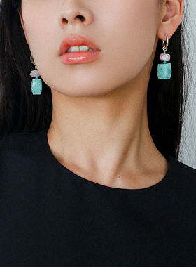 原创不规则粉水晶天河石项链耳环