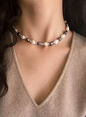 天然巴洛克混彩珍珠项链毛衣链